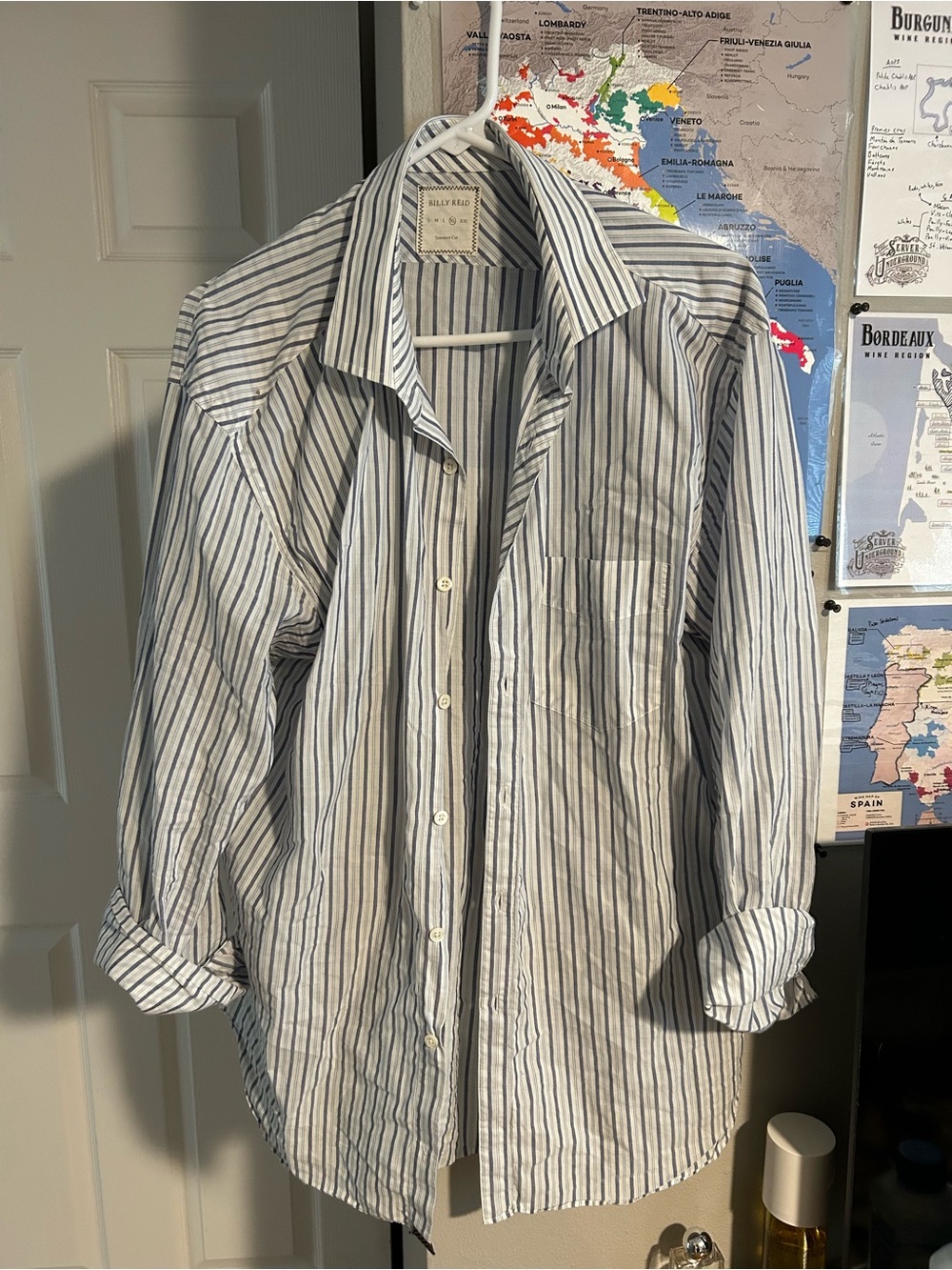 Billy Reid White Shirt with Blue Pinstripes